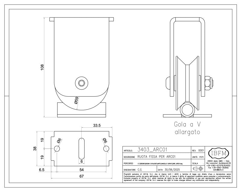 3403 ROLA FIXA din kit-ul POARTA CULISANTA CURBATA / ARTICULATA IBFM Italia