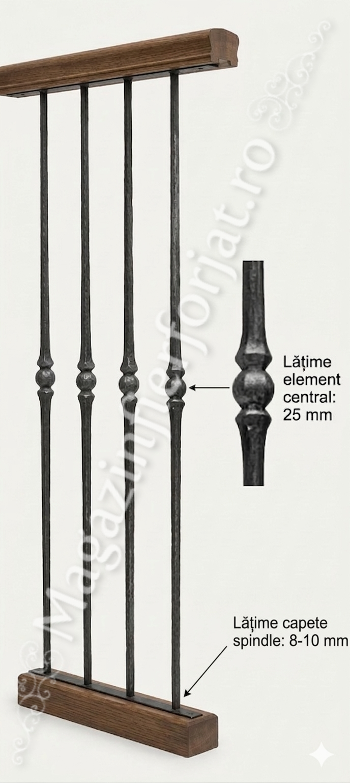 496/C/1/C Balustru forjat cu pafta centrala din otel rotund D.12/10mm amprentat H.1000mm