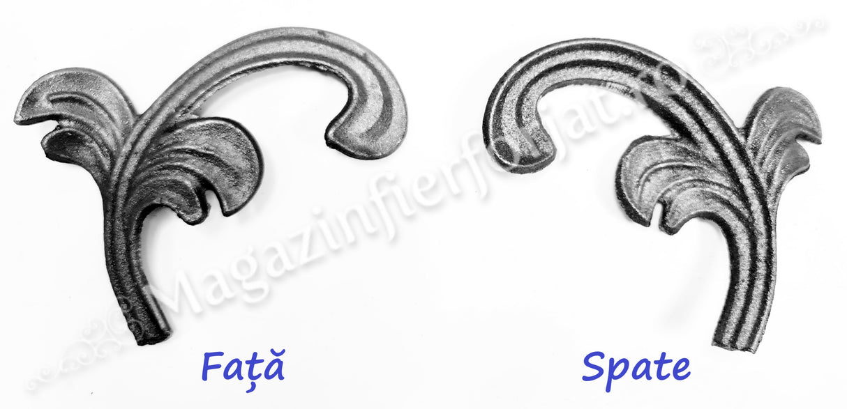 52.004 Frunza turnata din OȚEL H.95mm L.105mm grosime 3mm model de partea Dreapta