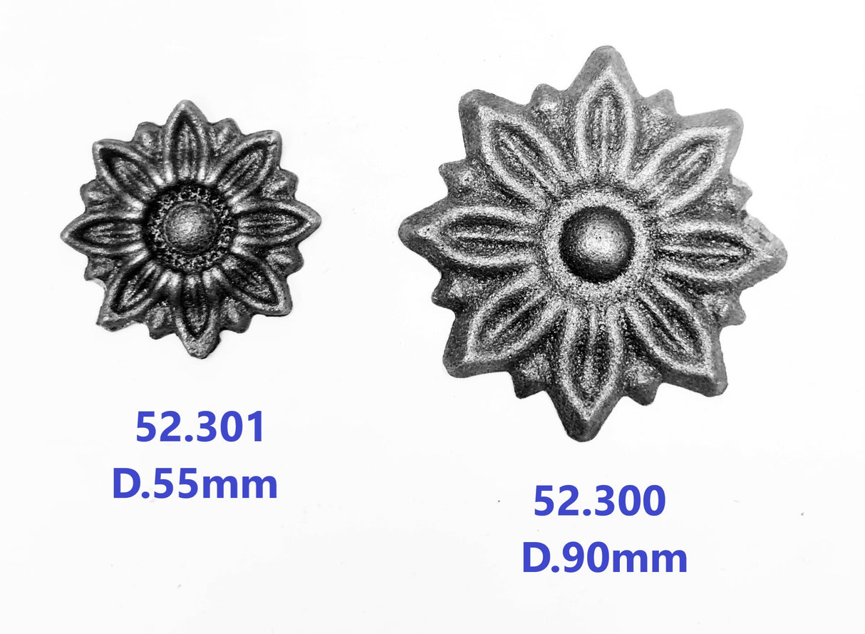 52.300 Floare turnata din aliaj oțel-fontă D.90mm cu 8 petale, grosime 6/10mm