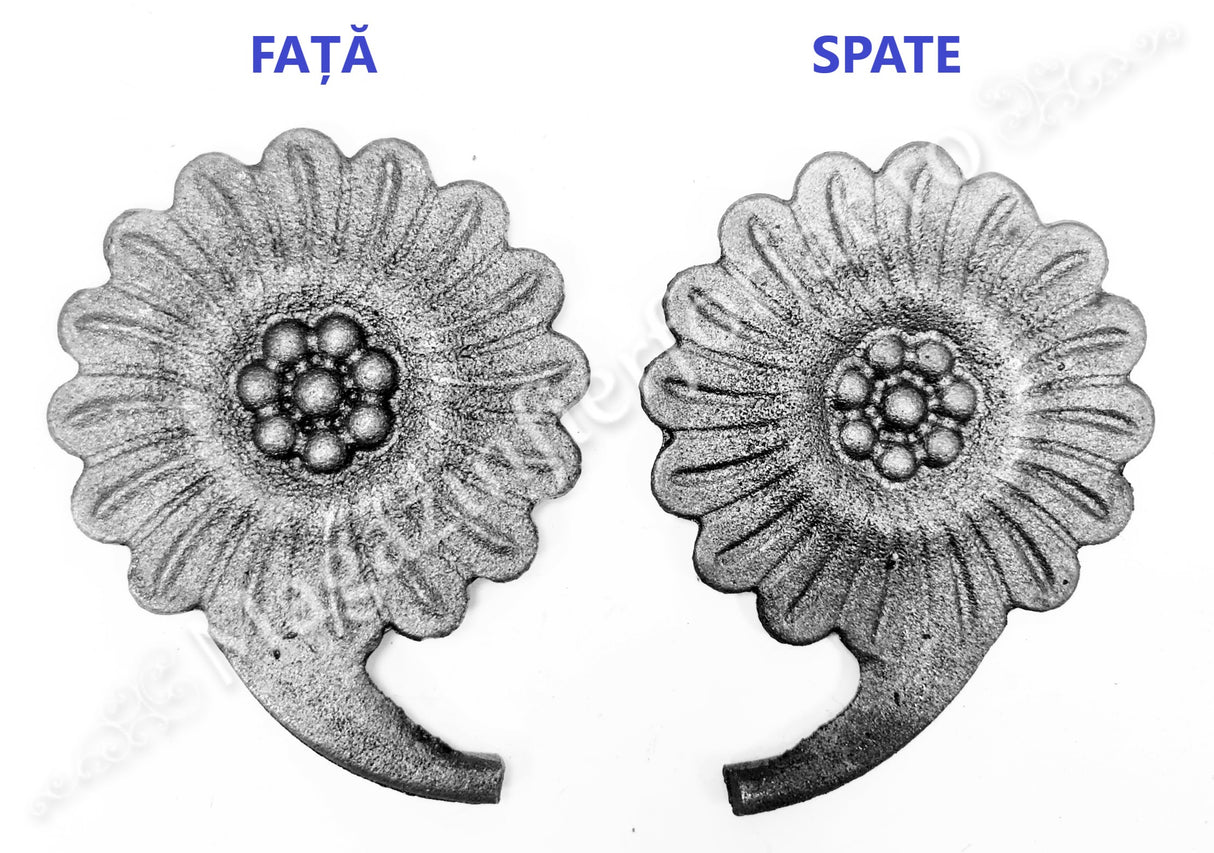52.313 Floare CRIZANTEMA turnata din aliaj oțel-fontă D.90mm, grosime 4/9mm, cu basorelief pe ambele fețe