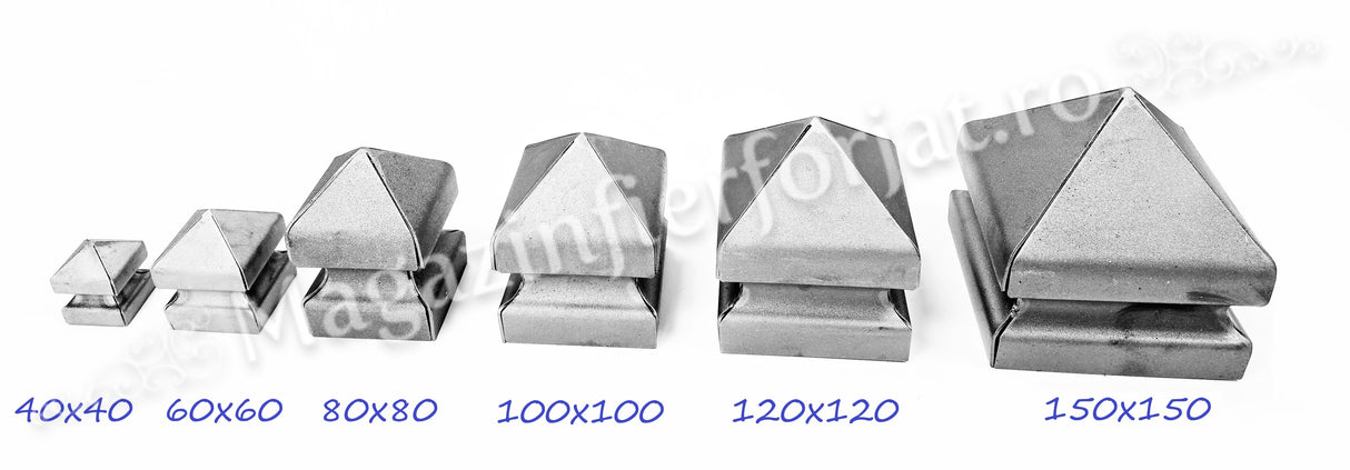 62.104 Capac PIRAMIDAL INALT - SUDAT PARTIAL cu 6 dimensiuni: 40x40mm / 60x60mm / 80x80mm / 100x100mm / 120x120mm / 150x150mm pentru stalpii de Gard sau Porti