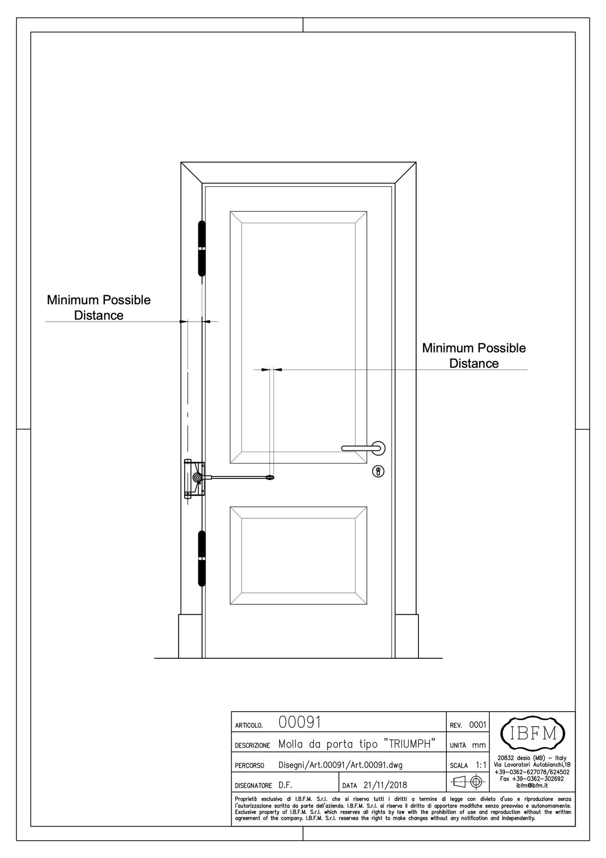 Închizător de usa/poarta cu ARC de revenire in 2 variante de marime 100/150mm IBFM Italia