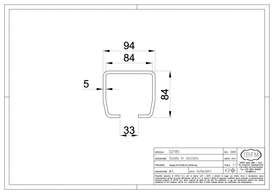 Sina de culisare profil C 84x94x5mm pentru POARTA CULISANTA AUTOPORTANTA de la IBFM Italia din kit-ul 2180/8 (PRET PE ML)