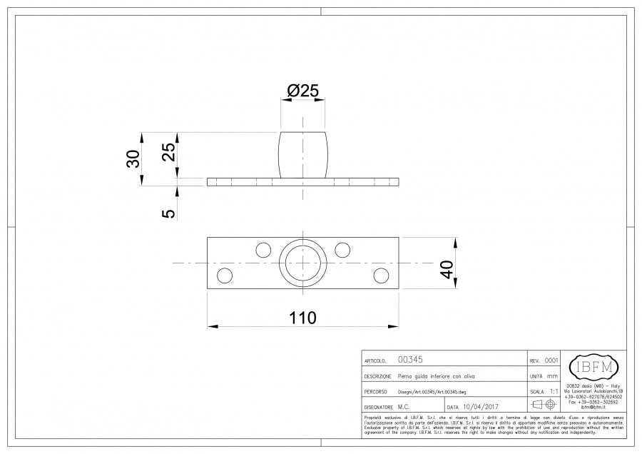 Ghidaj inferior cu rola din alama pentru uși glisante de la IBFM Italia