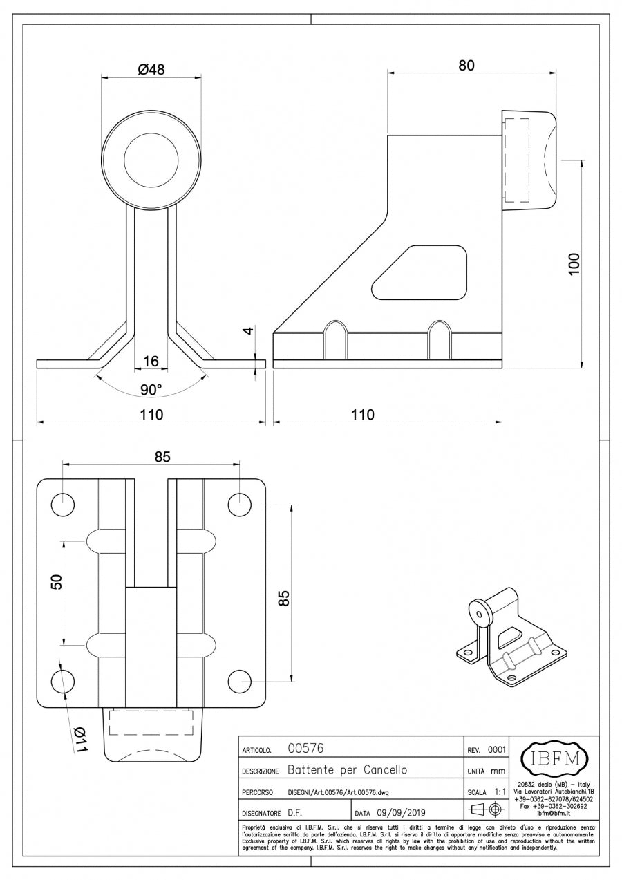 Opritor de poarta culisanta H.100mm, cu amortizor de cauciuc, aplicabil pe beton si peste sina de culisare, IBFM Italia