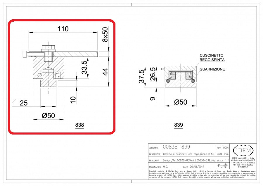 Pivot superior SUDABIL disponibil in 2 dimensiuni D.50mm / D.70mm cu rulment si gresor, IBFM Italia