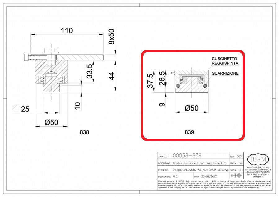 Pivot inferior SUDABIL disponibil in 2 dimensiuni D.50mm / D.70mm cu rulment si gresor, IBFM Italia