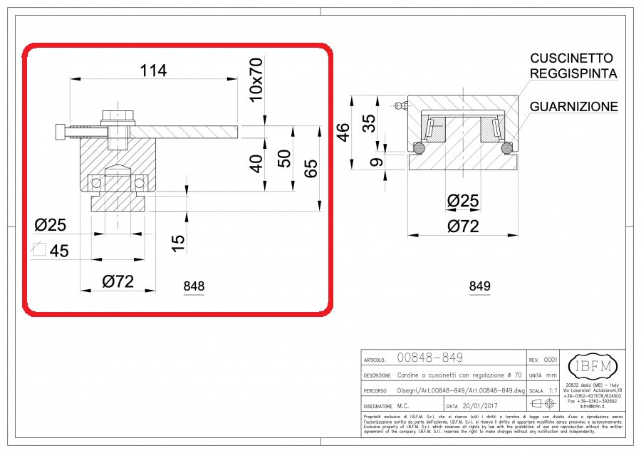 Pivot superior SUDABIL disponibil in 2 dimensiuni D.50mm / D.70mm cu rulment si gresor, IBFM Italia