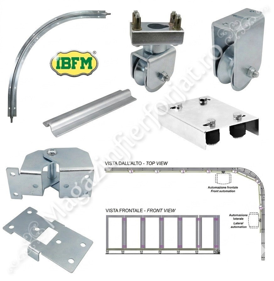 KIT de POARTA CULISANTA CURBATA / ARTICULATA IBFM Italia pentru Automatizare Frontala, cu 3 variante de deschideri 4ML / 5ML / 6ML