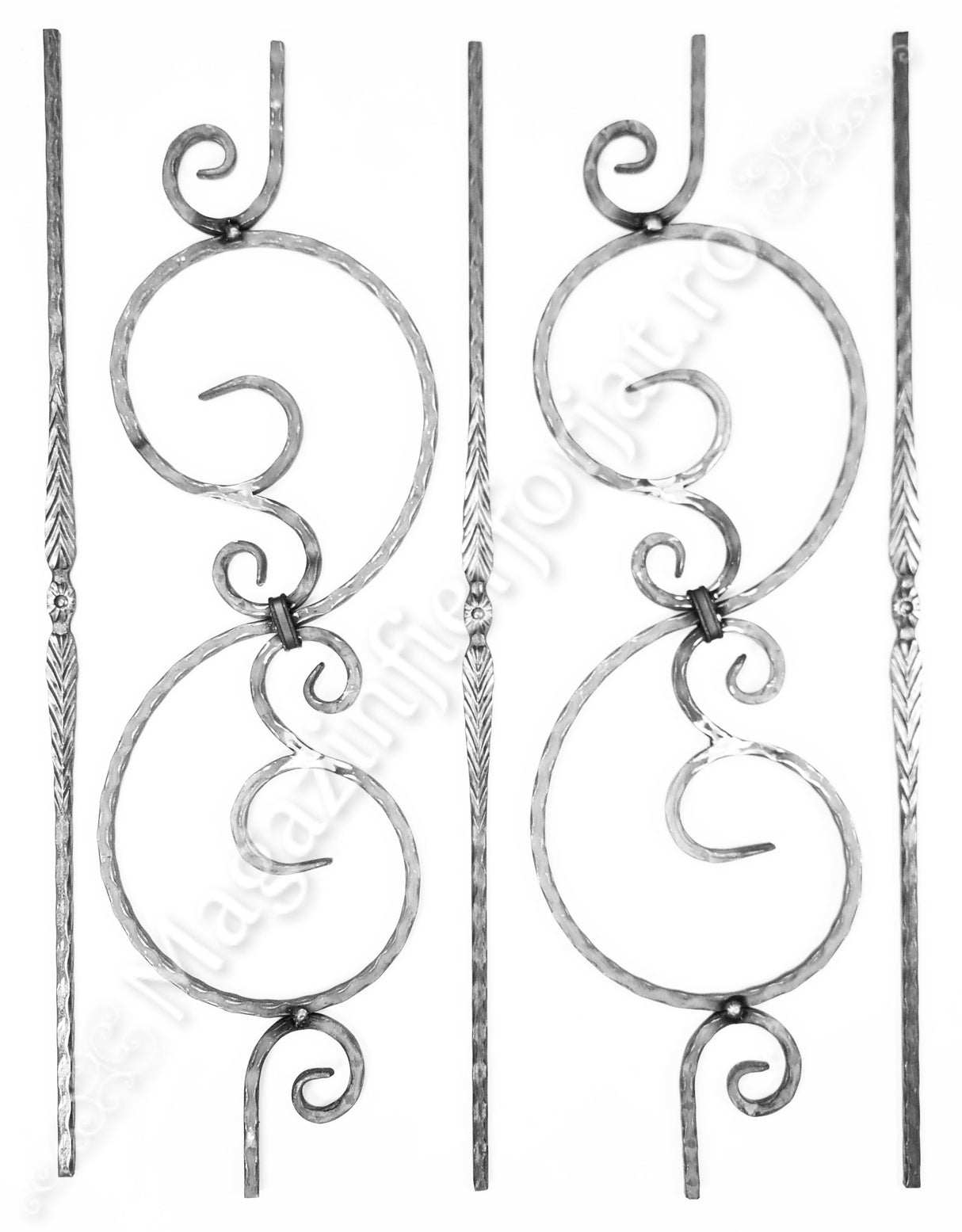 UNV70.37.1 Balustru in forma de "S" cu 4 C-uri si colier cu H.900mm x L.260mm din 12x12mm amprentat