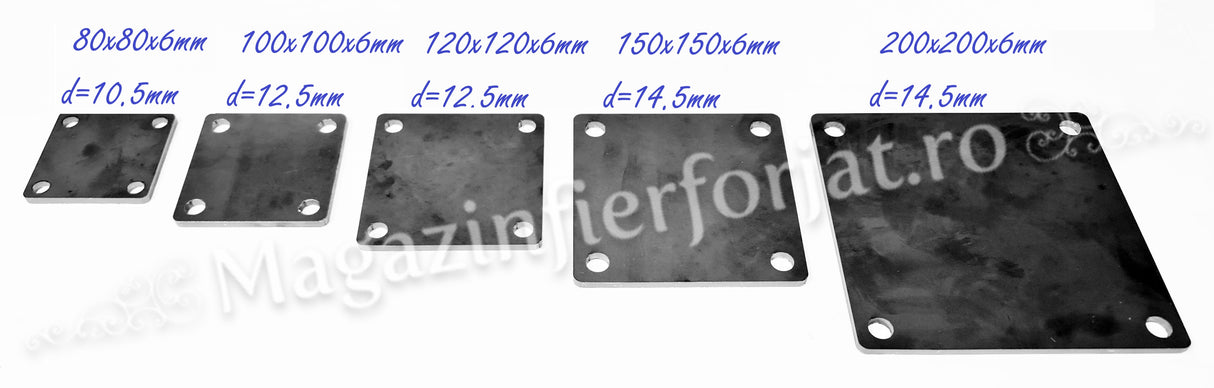 UNV94.15 Placa montaj cu grosimea de 6mm in 5 marimi: 80mm / 100mm / 120mm / 150mm / 200mm cu 4 gauri D.10,5mm / D.12,5mm / D14,5mm