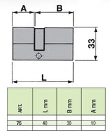 Butuc ICSA 75 - JUMATATE de 40mm, cu 3 chei, ideal pentru persiane, gratii sau usi cu deschidere doar din exterior sau interior