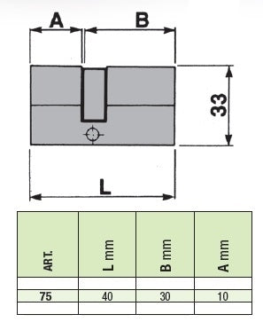 Butuc ICSA 75 - JUMATATE de 40mm, cu 3 chei, ideal pentru persiane, gratii sau usi cu deschidere doar din exterior sau interior