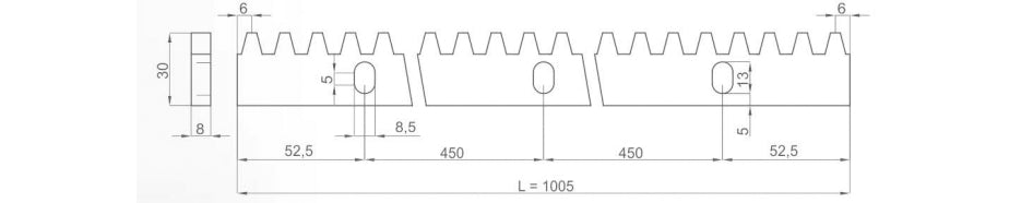 Cremaliera metalica zincata 30x8, 1ML, Roger Technology, include 3 distantiere