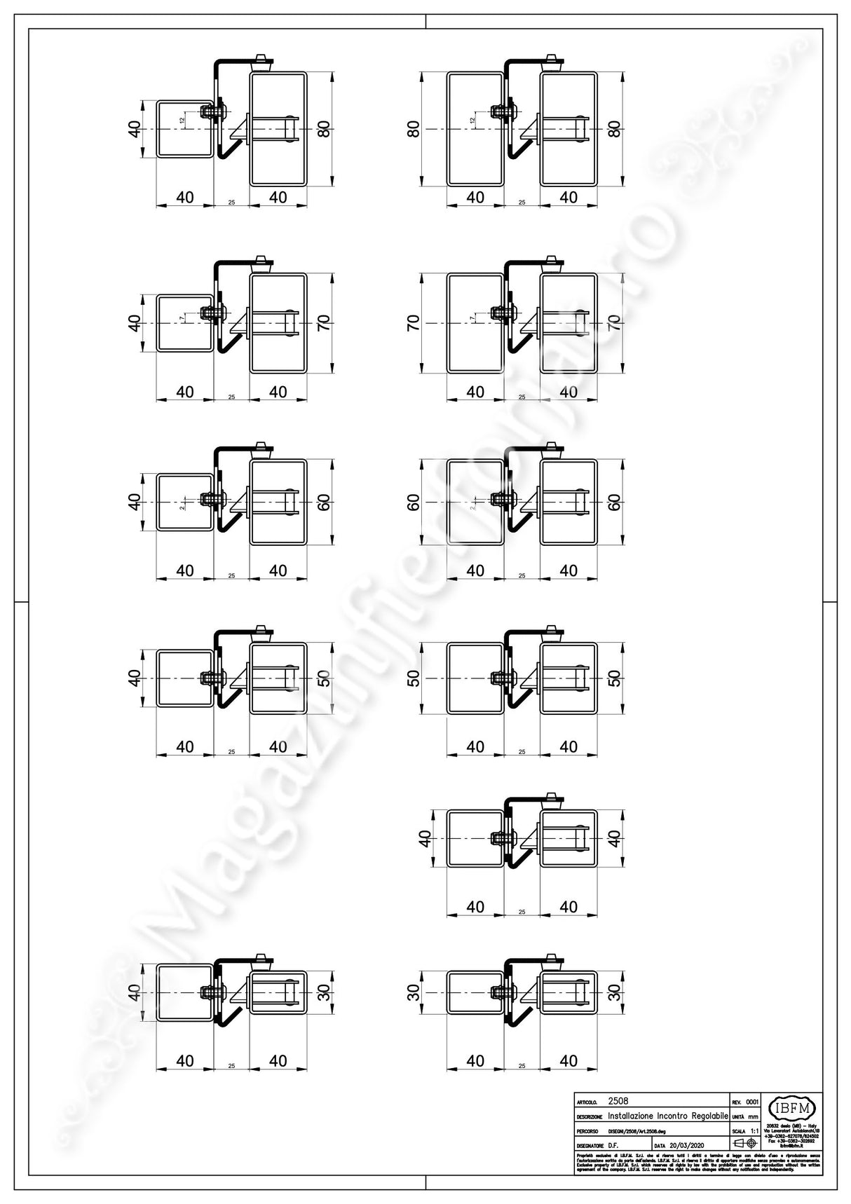 CONTRAPLACA reglabila pentru incuietoare poarta, H.240mm, IBFM Italia, cu tampoane de cauciuc