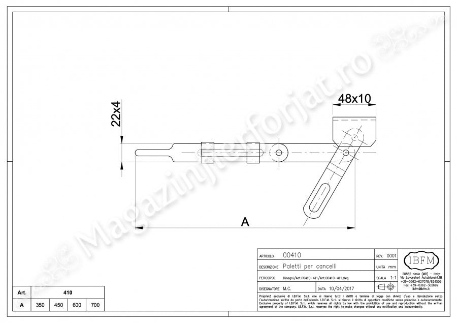 Zavor ASCUNS zincat sudabil cu H.350mm, IBFM Italia