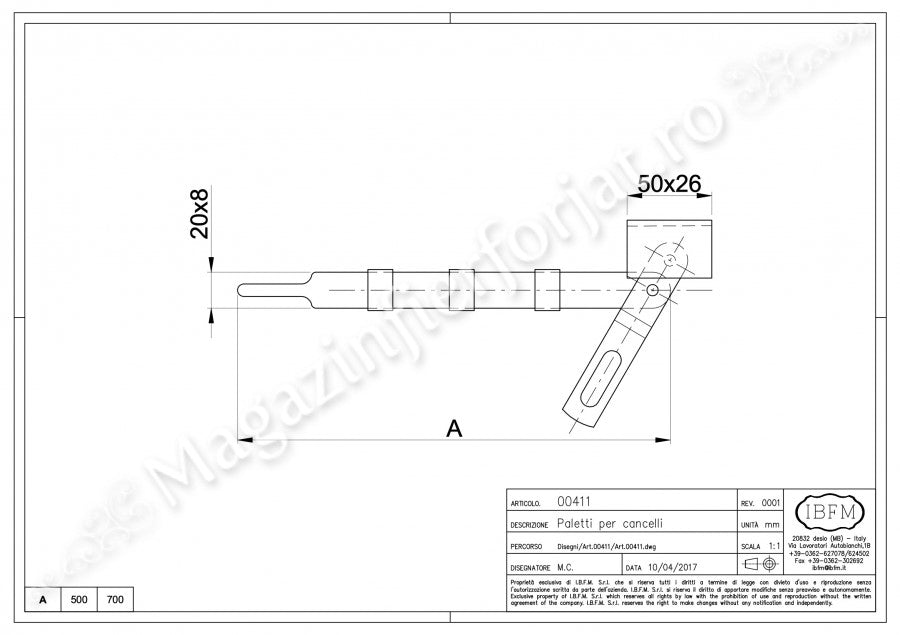 Zavor ASCUNS zincat sudabil cu H.500mm, pentru porti grele, IBFM Italia