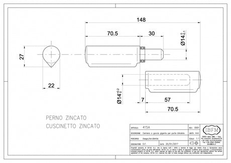 Balama cu forma de LACRIMA cu frecare pe RULMENT D.22mm H.148mm IBFM ITALIA