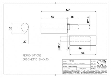 Balama cu forma de LACRIMA cu frecare pe RULMENT D.20mm H.140mm IBFM ITALIA