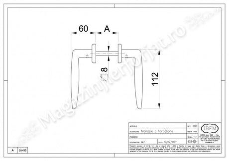 Set manere de poarta pietonala model RUSTIC - TORSIONAT, reglabile pentru profil intre 35-55mm, din aluminiu, IBFM Italia