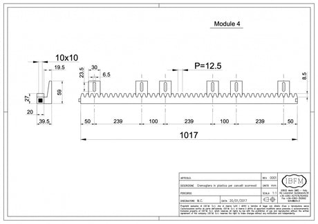 Cremaliera din plastic DUR cu insertie metalica, de la IBFM Italia, aplicabila, 1ML