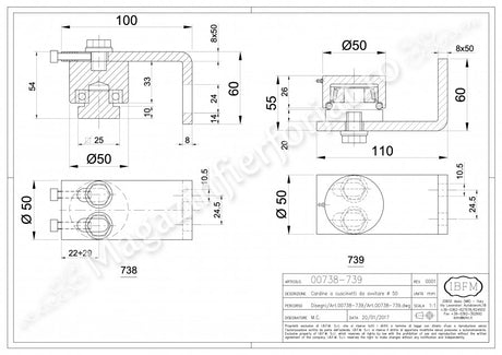 Pivot inferior APLICABIL REGLABIL D.50mm cu rulment si gresor, IBFM Italia