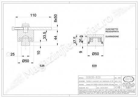 Pivot inferior SUDABIL D.50mm cu rulment si gresor, IBFM Italia