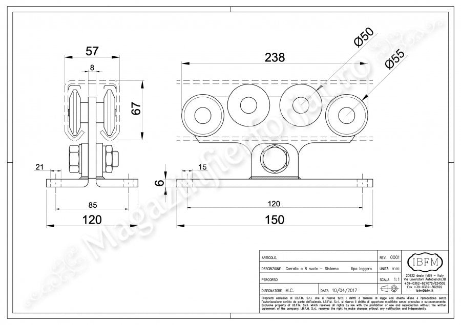 KIT poarta culisanta AUTOPORTANTA 2160/8 IBFM ITALIA, 300KG greutatea maxima a portii si o deschidere de maxim 4ML