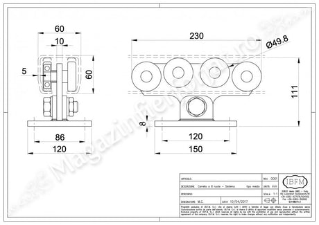 KIT poarta culisanta AUTOPORTANTA 2170/8 IBFM ITALIA, 600KG greutatea maxima a portii si o deschidere de maxim 8ML