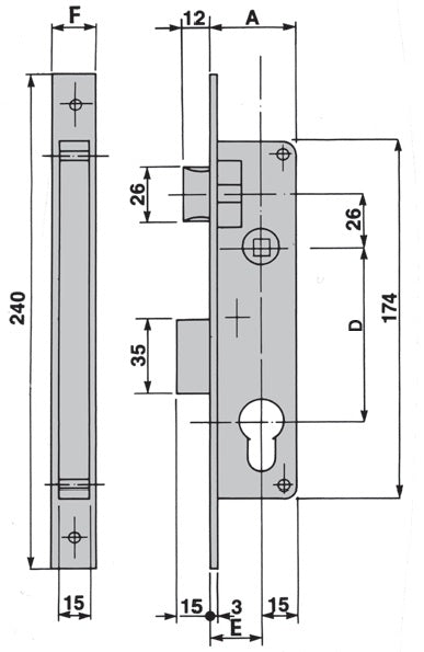 Broasca ICSA 102E20 de Exterior incastrabila in profil de min. 40mm, Interax 85mm, fara butuc