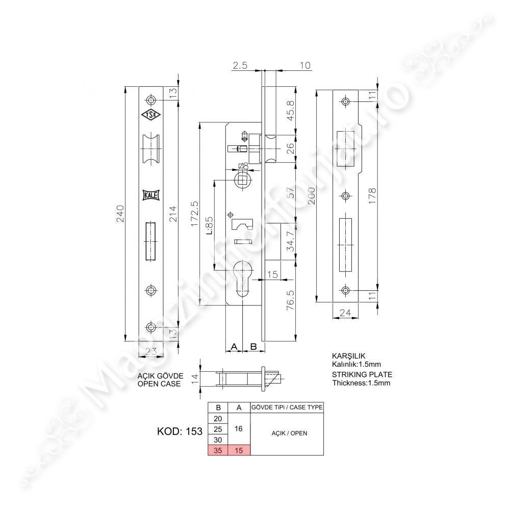 Broasca Kale de Exterior incastrabila in profil de min. 60mm, Interax 85mm, fara butuc