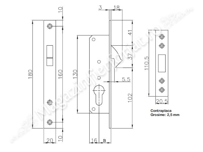 Broasca Kale de Exterior pentru poarta CULISANTA incastrabila in profil de min. 40mm, fara butuc