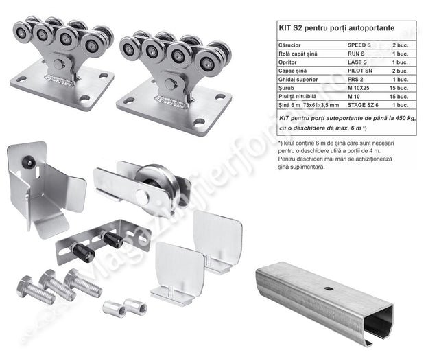 KIT poarta culisanta AUTOPORTANTA S2 CAIS CEHIA, 450KG greutatea maxima a portii si o deschidere de maxim 6ML