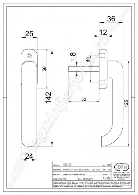 Maner singular pentru GRATII sau PERSIANE, din plastic dur de culoare neagra, include ornament butuc, IBFM Italia