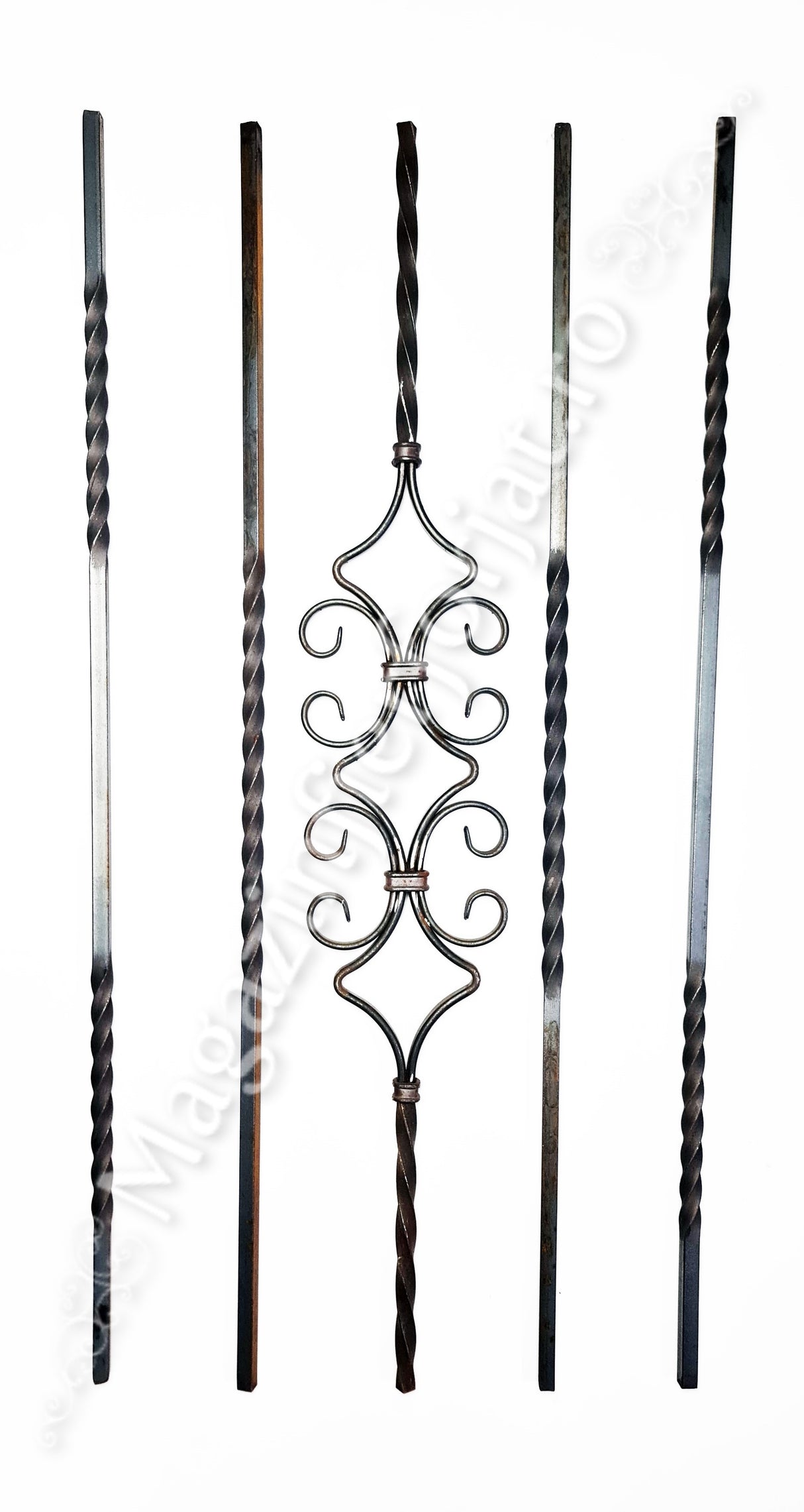 UNV70.17 Balustru din fier forjat model "CLEPSIDRA DUBLA" H.900mm L.145mm din fier plin 12x12mm torsionat